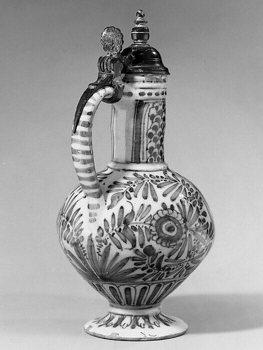 Tankard, Tin-glazed earthenware; pewter, Portuguese, Lisbon