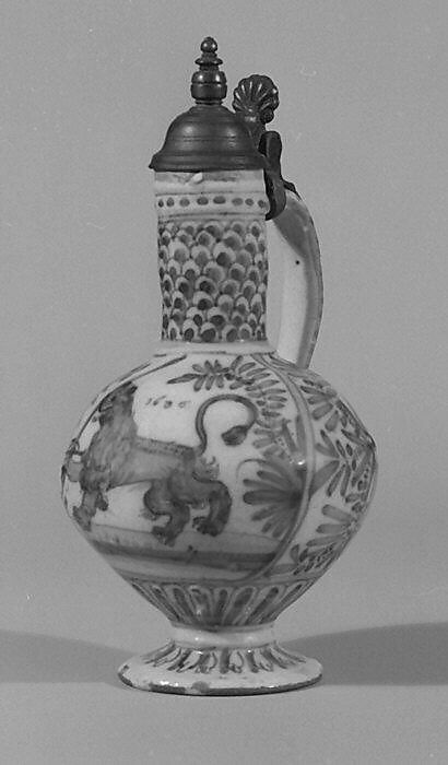 Tankard, Tin-glazed earthenware; pewter, Portuguese, Lisbon