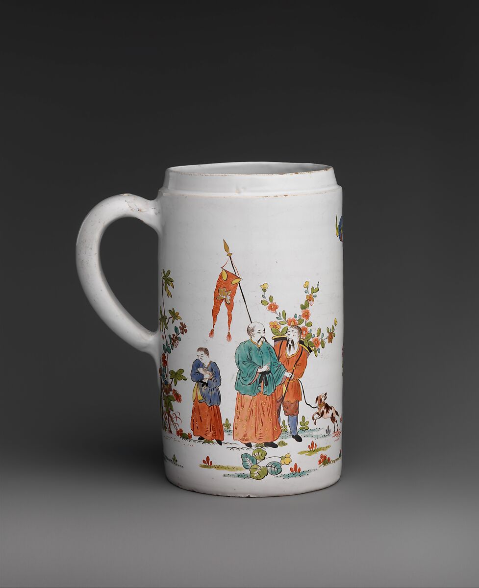 Tankard, Adam Friedrich von Löwenfinck (German, 1714–1754), Tin-glazed earthenware (faience), German, Bayreuth 