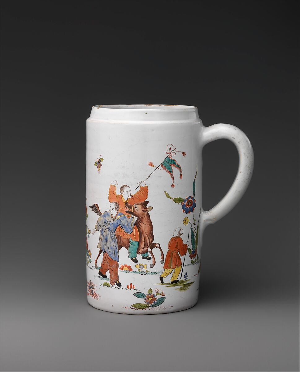Tankard, Adam Friedrich von Löwenfinck (German, 1714–1754), Tin-glazed earthenware (faience), German, Bayreuth