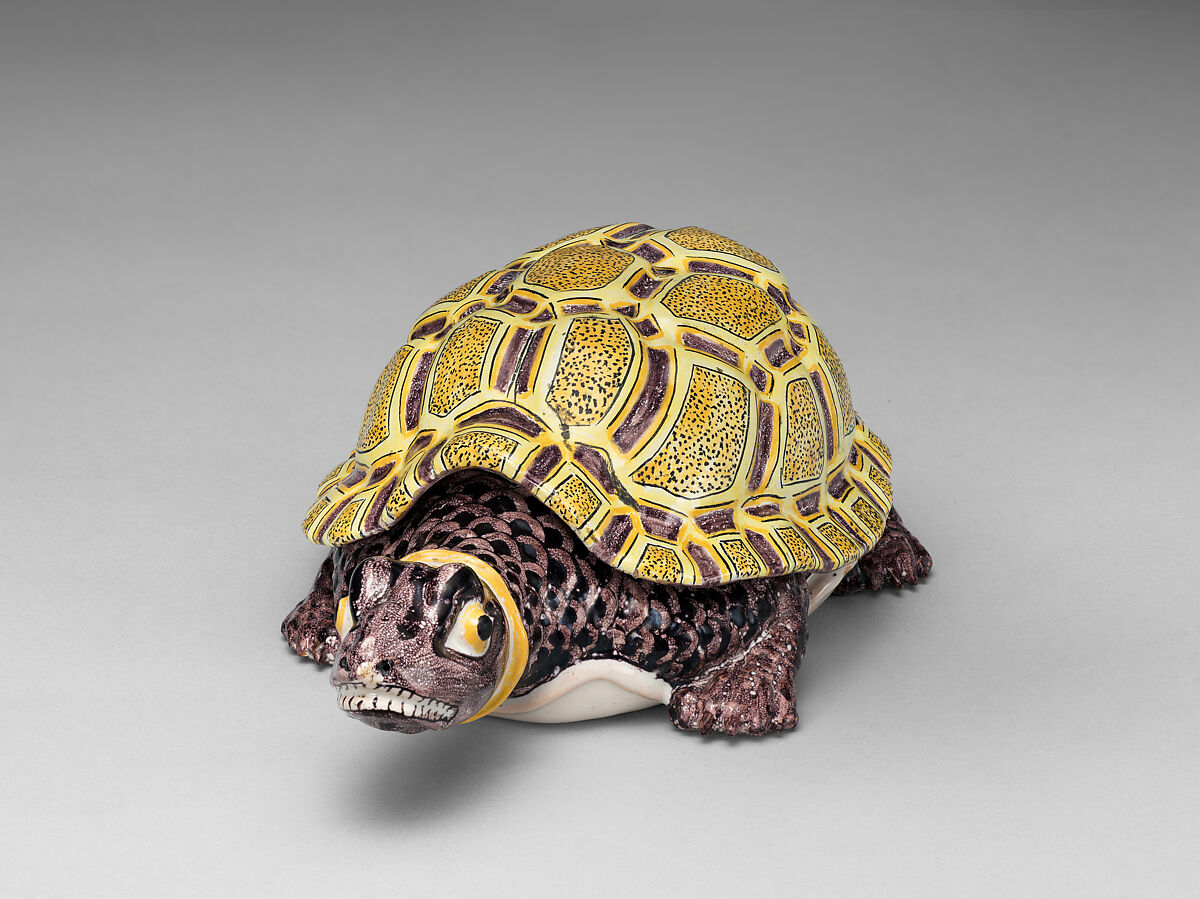 Tortoise box, Tin-glazed earthenware, German, Schrezheim