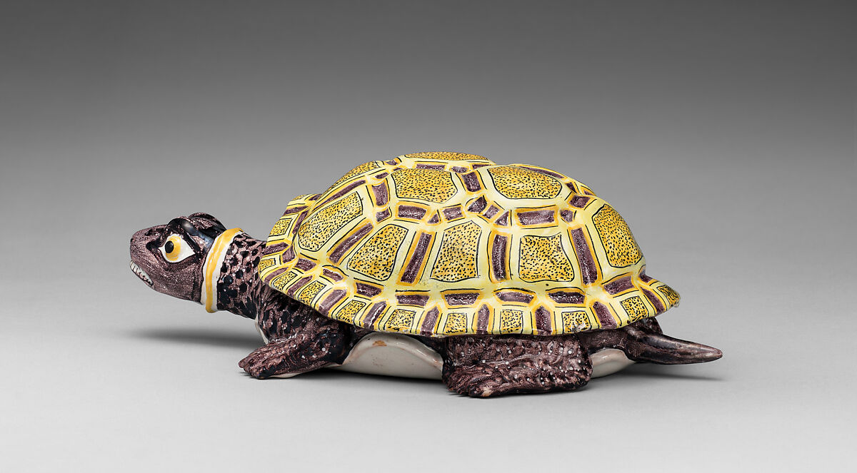 Tortoise box, Tin-glazed earthenware, German, Schrezheim