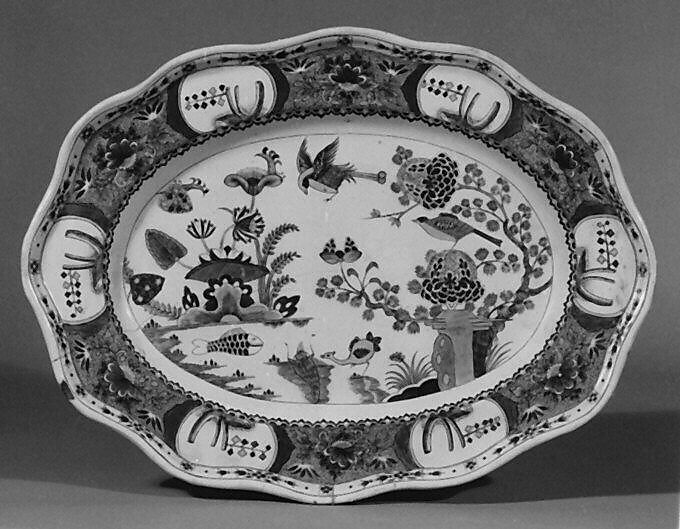 Oval dish, Tin-glazed earthenware, German, Ansbach 