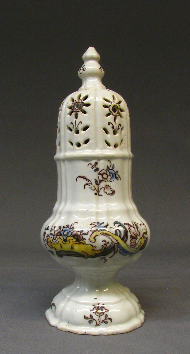 Sugar caster, Tin-glazed earthenware, German, Hanover Münden 