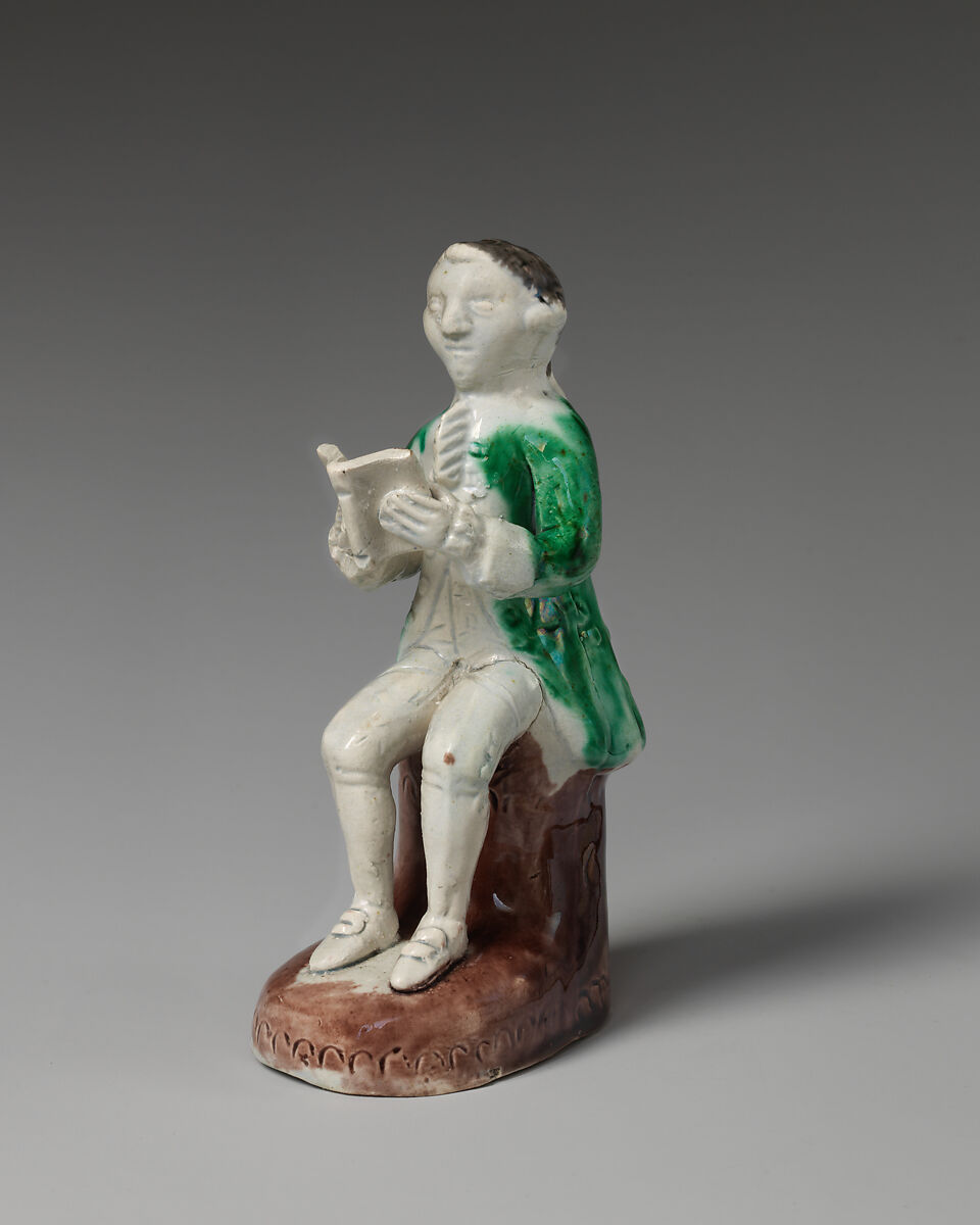 Figure of a man reading, Style of Whieldon type, Lead-glazed earthenware, British, Staffordshire 