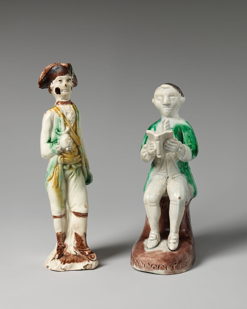 Figure of a man reading, Style of Whieldon type, Lead-glazed earthenware, British, Staffordshire