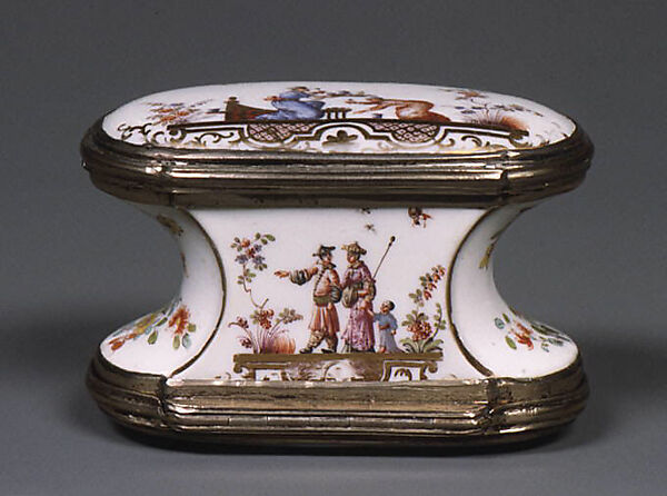 Snuffbox, Meissen Manufactory (German, 1710–present), Hard-paste porcelain, silver, German, Meissen 