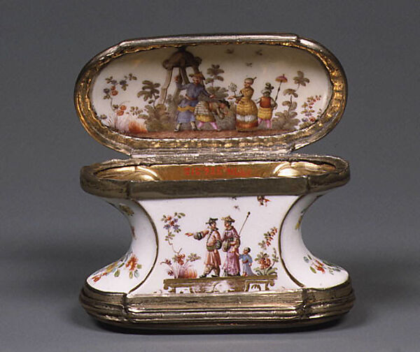 Snuffbox, Meissen Manufactory (German, 1710–present), Hard-paste porcelain, silver, German, Meissen