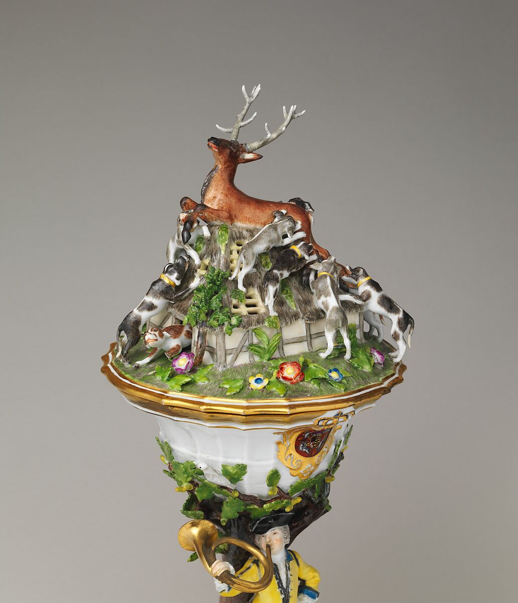 Hunting cup with cover, Meissen Manufactory (German, 1710–present), Hard-paste porcelain, German, Meissen