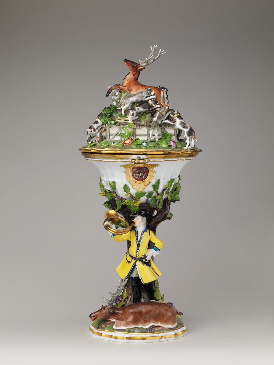 Hunting cup with cover, Meissen Manufactory (German, 1710–present), Hard-paste porcelain, German, Meissen 