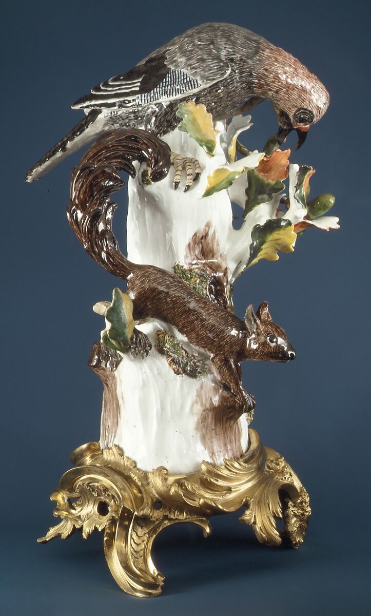 Jay (one of a pair), Meissen Manufactory (German, 1710–present), Hard-paste porcelain, gilt bronze, German, Meissen 