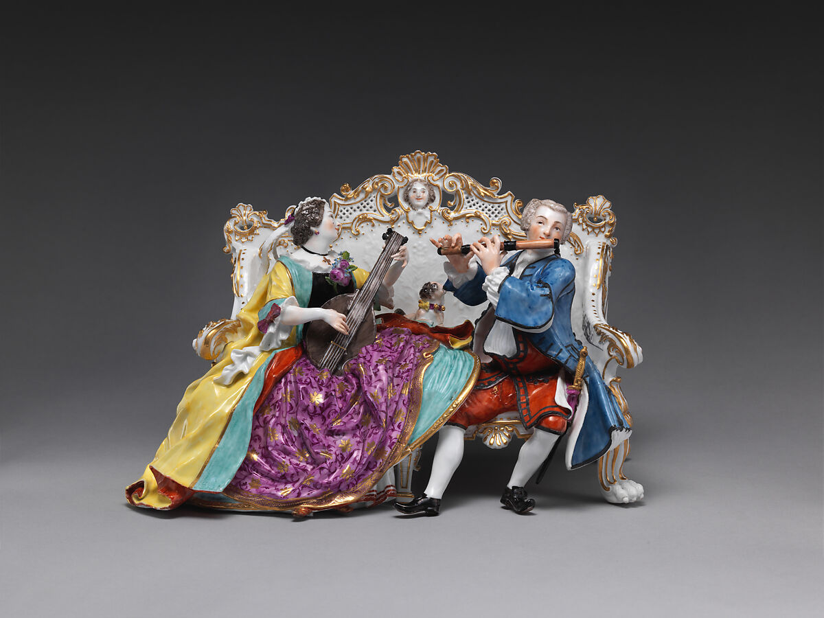 Lady and gentleman playing a duet, Meissen Manufactory (German, 1710–present), Hard-paste porcelain, German, Meissen 