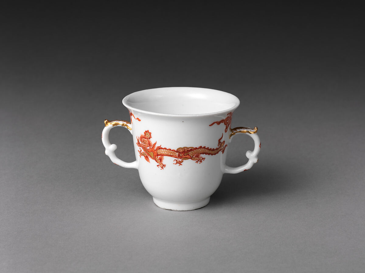Chocolate cup and saucer with dragons and phoenixes, Meissen Manufactory (German, 1710–present), Hard-paste porcelain painted with colored enamels over transparent glaze, German, Meissen