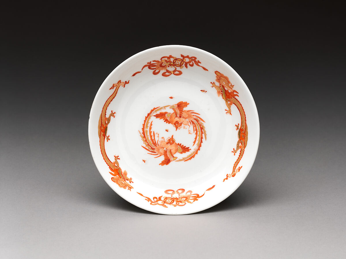 Chocolate cup and saucer with dragons and phoenixes, Meissen Manufactory (German, 1710–present), Hard-paste porcelain painted with colored enamels over transparent glaze, German, Meissen