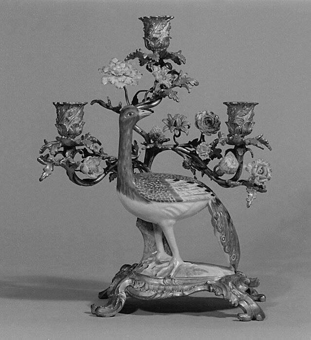 Candelabrum, Meissen Manufactory (German, 1710–present), Hard-paste porcelain, gilt bronze, German, Meissen with French mounts 