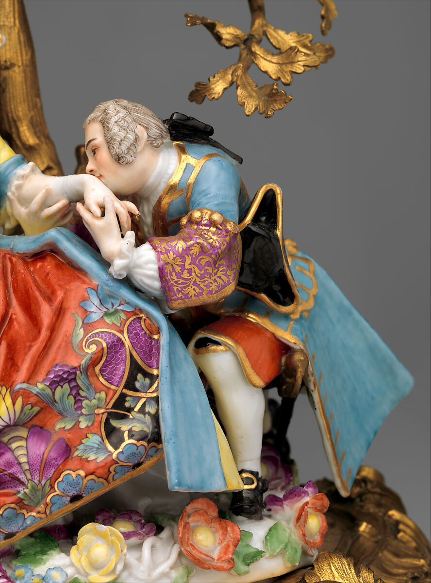 Mantel clock (pendule de chiminée), Clockmaker: Paul Gudin Le Jeune (French, recorded 1739, died 1755), Case: hard-paste and soft-paste porcelain, with gilded-bronze mounts; Dial: white enamel with blue numerals for hours and blue numerals for minutes; Movement: brass and steel, French, Paris with German, Meissen and French, Vincennes case