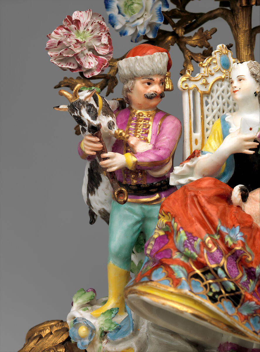 Mantel clock (pendule de chiminée), Clockmaker: Paul Gudin Le Jeune (French, recorded 1739, died 1755), Case: hard-paste and soft-paste porcelain, with gilded-bronze mounts; Dial: white enamel with blue numerals for hours and blue numerals for minutes; Movement: brass and steel, French, Paris with German, Meissen and French, Vincennes case