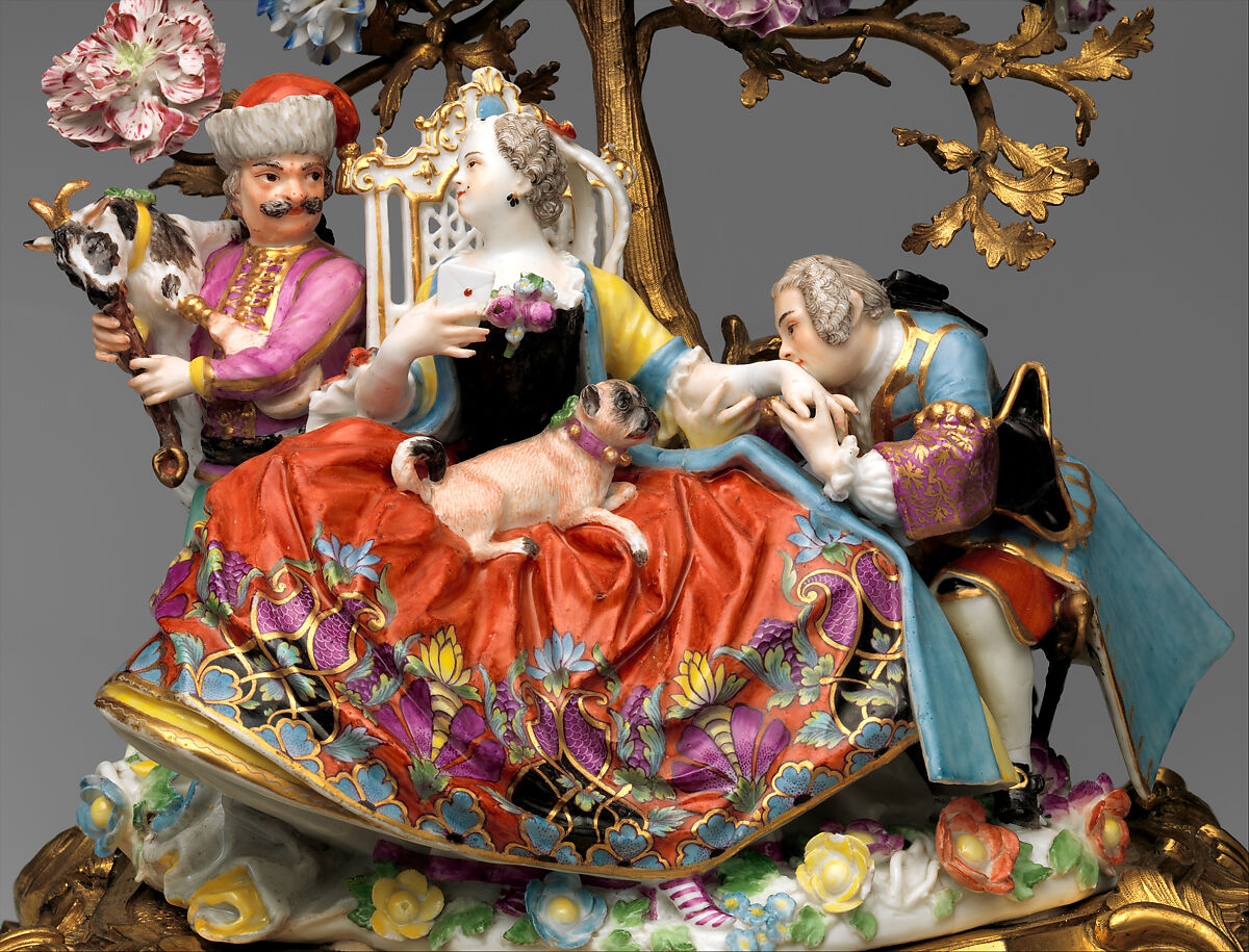 Mantel clock (pendule de chiminée), Clockmaker: Paul Gudin Le Jeune (French, recorded 1739, died 1755), Case: hard-paste and soft-paste porcelain, with gilded-bronze mounts; Dial: white enamel with blue numerals for hours and blue numerals for minutes; Movement: brass and steel, French, Paris with German, Meissen and French, Vincennes case