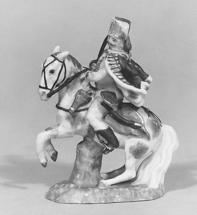 Hussar mounted on white stallion, Meissen Manufactory (German, 1710–present), Hard-paste porcelain, German, Meissen 