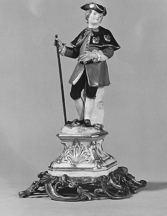 Standing man (one of a pair), Meissen Manufactory (German, 1710–present), Hard-paste porcelain, gilt bronze, German, Meissen 
