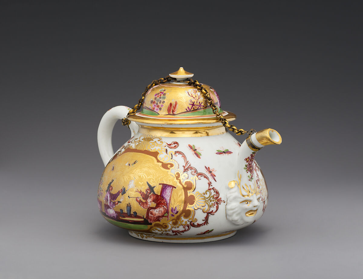 Teapot (part of a service), Meissen Manufactory (German, 1710–present), Hard-paste porcelain, gilt silver, German, Meissen