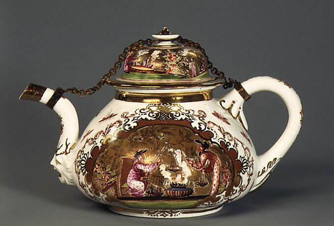 Teapot (part of a service), Meissen Manufactory (German, 1710–present), Hard-paste porcelain, gilt silver, German, Meissen 