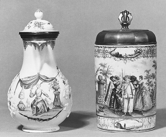Coffeepot, Meissen Manufactory (German, 1710–present), Hard-paste porcelain, silver, German, Meissen with German, Augsburg mounts
