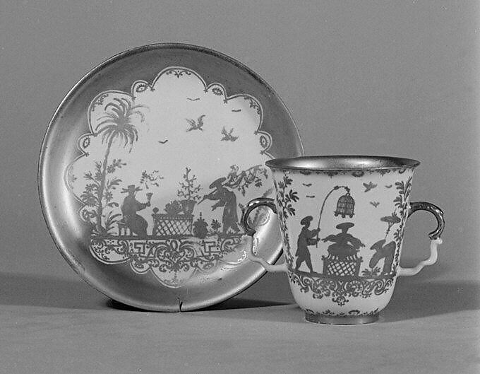 Two-handled beaker and saucer, Meissen Manufactory (German, 1710–present), Hard-paste porcelain, German, Meissen 