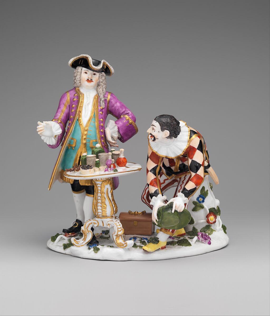 Harlequin and the Quack Doctor, Meissen Manufactory (German, 1710–present), Hard-paste porcelain, German, Meissen 