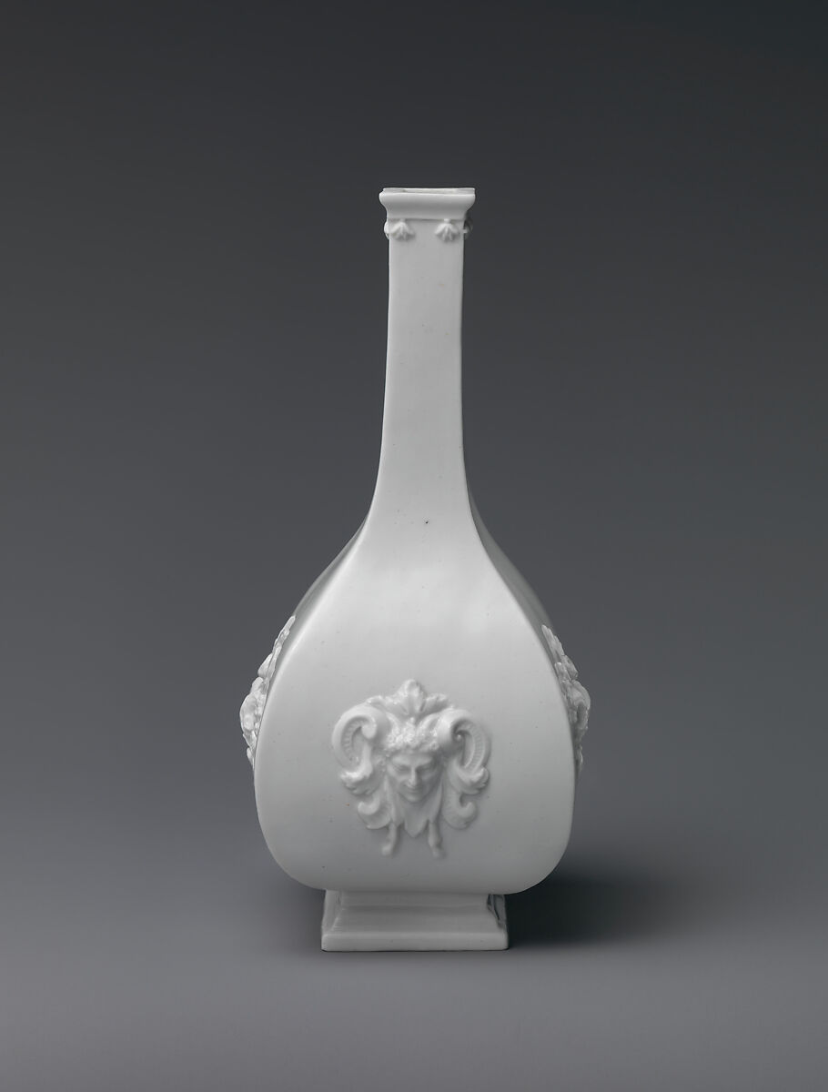 Four-sided bottle, Meissen Manufactory (German, 1710–present), Hard-paste porcelain with molded decoration, German, Meissen 