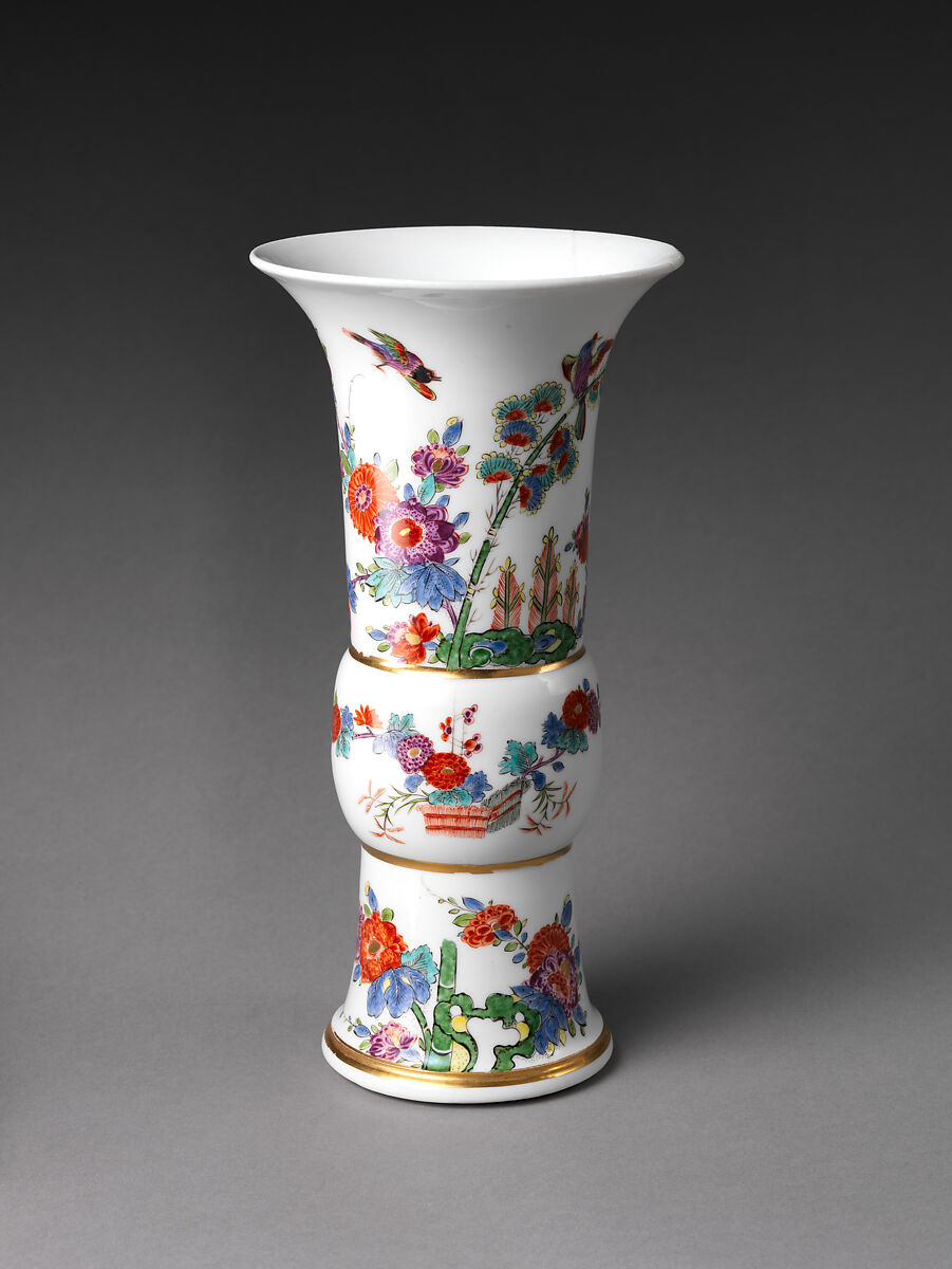 Vase with flowers and birds (one of a pair), Meissen Manufactory (German, 1710–present), Hard-paste porcelain painted with colored enamels under transparent glaze, German, Meissen 