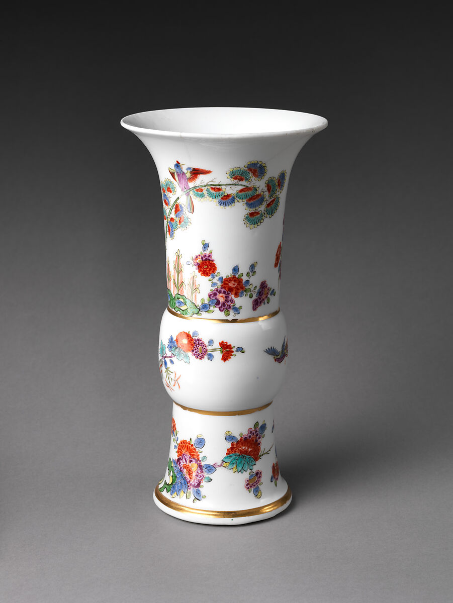 Vase with flowers and birds (one of a pair), Meissen Manufactory (German, 1710–present), Hard-paste porcelain painted with colored enamels under transparent glaze, German, Meissen