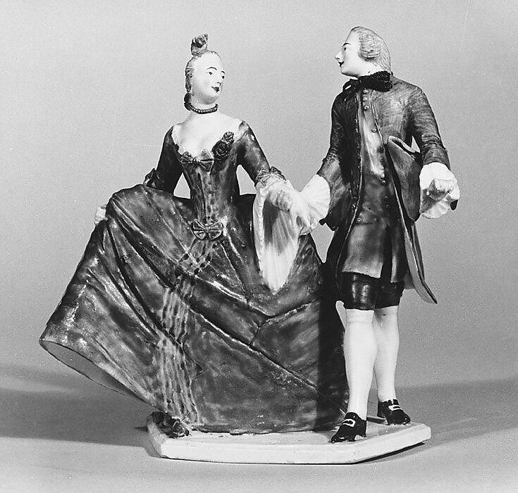 Crinoline lady with cavalier, Possibly modeled by Johann Paul Rupert Härtl (1715–1792), Hard-paste porcelain, German, Nymphenburg 