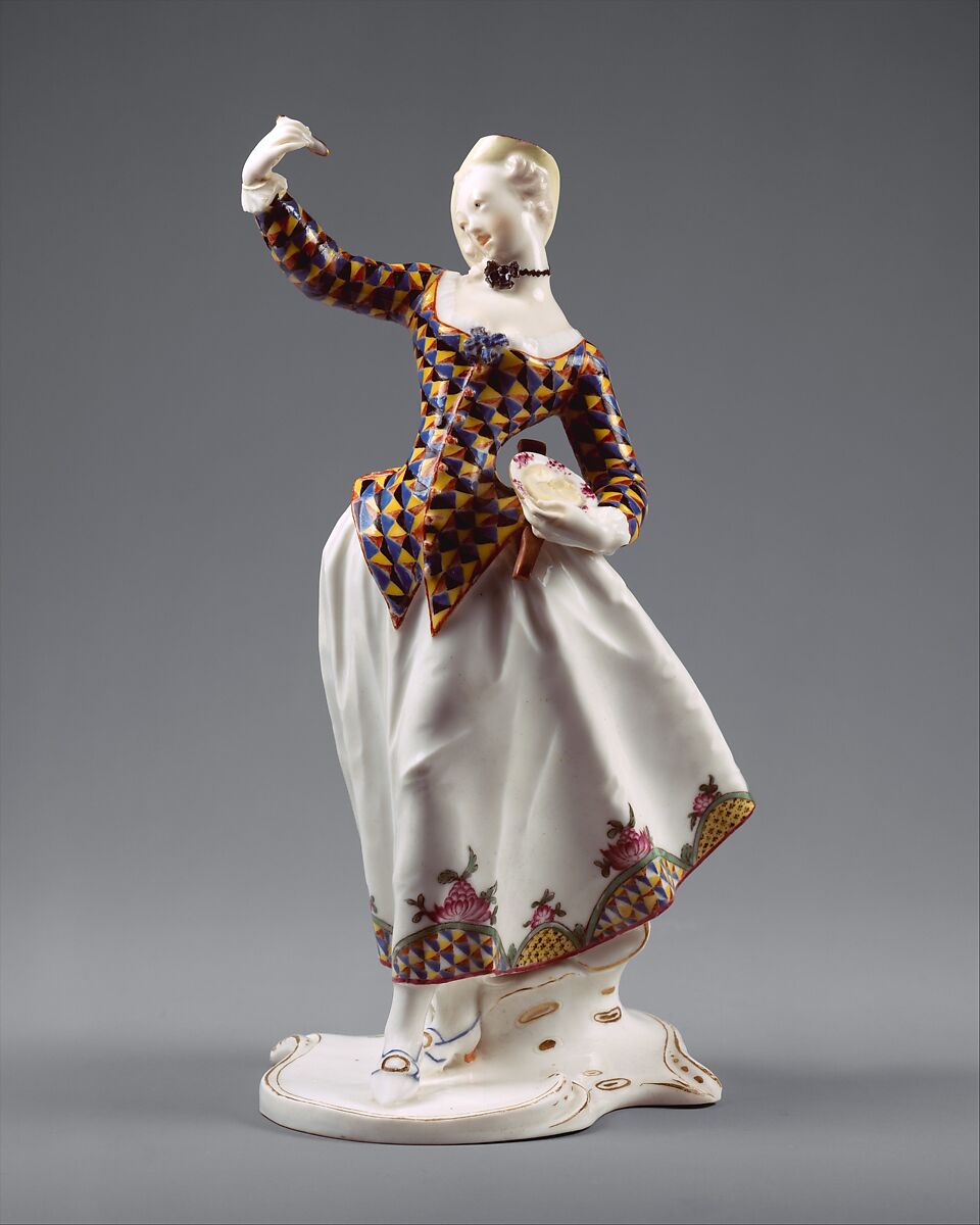 Harlequina, Franz Anton Bustelli (Swiss, Locarno ca. 1720–1763 Munich), Hard-paste porcelain, German, Nymphenburg 