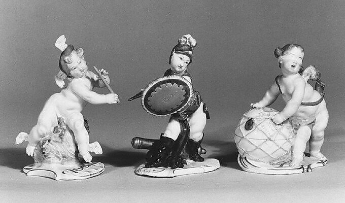 Putto as Mars (one of three figures), Nymphenburg Porcelain Manufactory (German, 1747–present), Hard-paste porcelain, German, Nymphenburg 