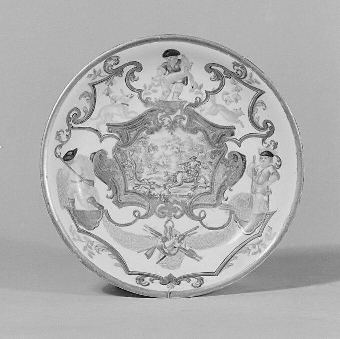 Saucer, Vienna, Hard-paste porcelain, Austrian, Vienna with German, Breslau (Wrocław) decoration