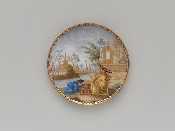 Bonbonnière, Hard-paste porcelain, two-tone gold and silver mount, French, Paris