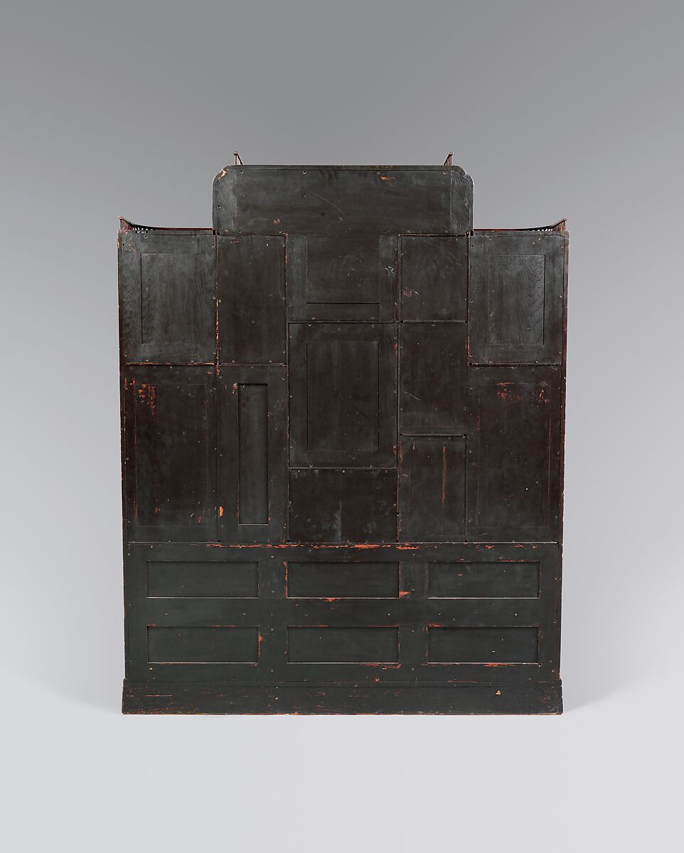 Cabinet, Herter Brothers (German, active New York, 1864–1906), Cherry, brass, and later silk textiles, American