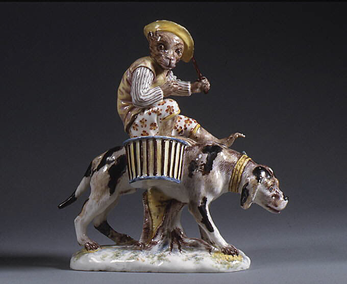 Monkey riding a dog, Mennecy, Soft-paste porcelain, French, Mennecy 
