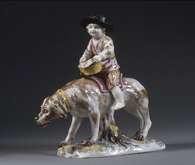 Boy riding a dog, Mennecy, Soft-paste porcelain, French, Mennecy 