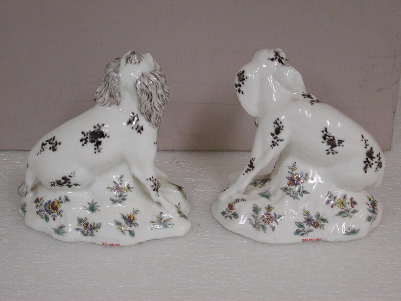 Pair of dogs, possibly Mennecy, Soft-paste porcelain, French, possibly Mennecy