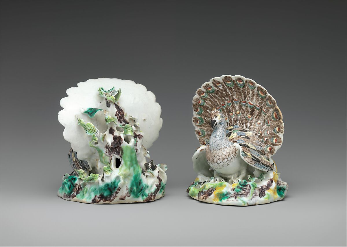 Pair of peacocks, Villeroy (French, 1734/37–1748), Soft-paste porcelain, French, Villeroy