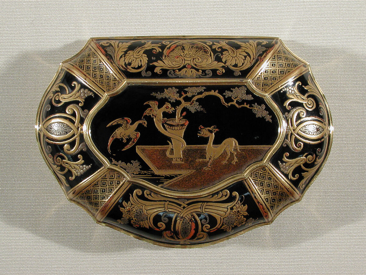 Snuffbox, J.F.(?)B. (active Paris), Lacquer, gold, French, Paris