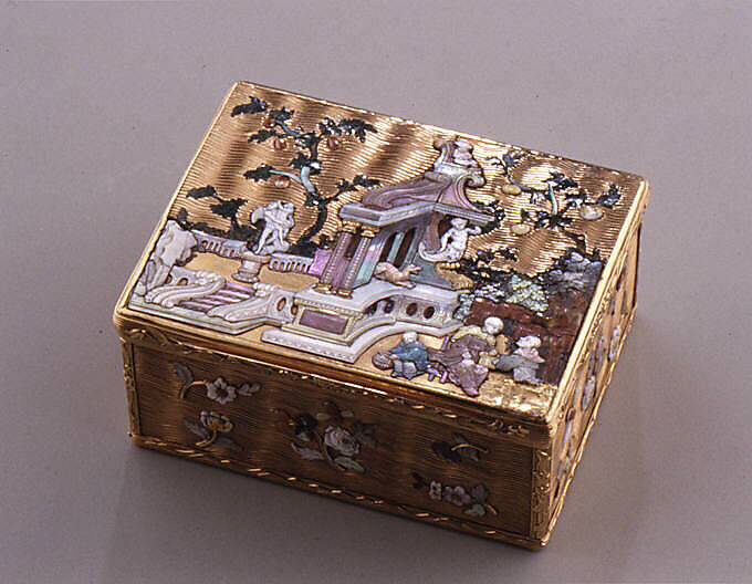 Snuffbox, Gold, enamel, hardstones, mother-of-pearl, German