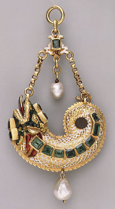 Pendant, Gold, enamel, pearls, emeralds, Spanish 
