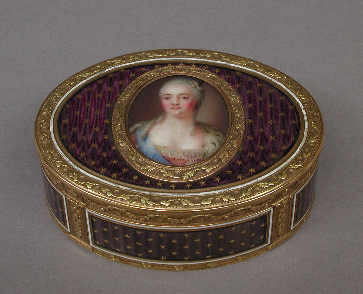 Snuffbox with portrait of a woman, Les Frères Souchay (Swiss, active Hanau, by 1764), Gold, enamel, German, Hanau 