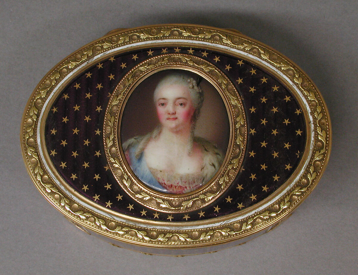 Snuffbox with portrait of a woman, Les Frères Souchay (Swiss, active Hanau, by 1764), Gold, enamel, German, Hanau