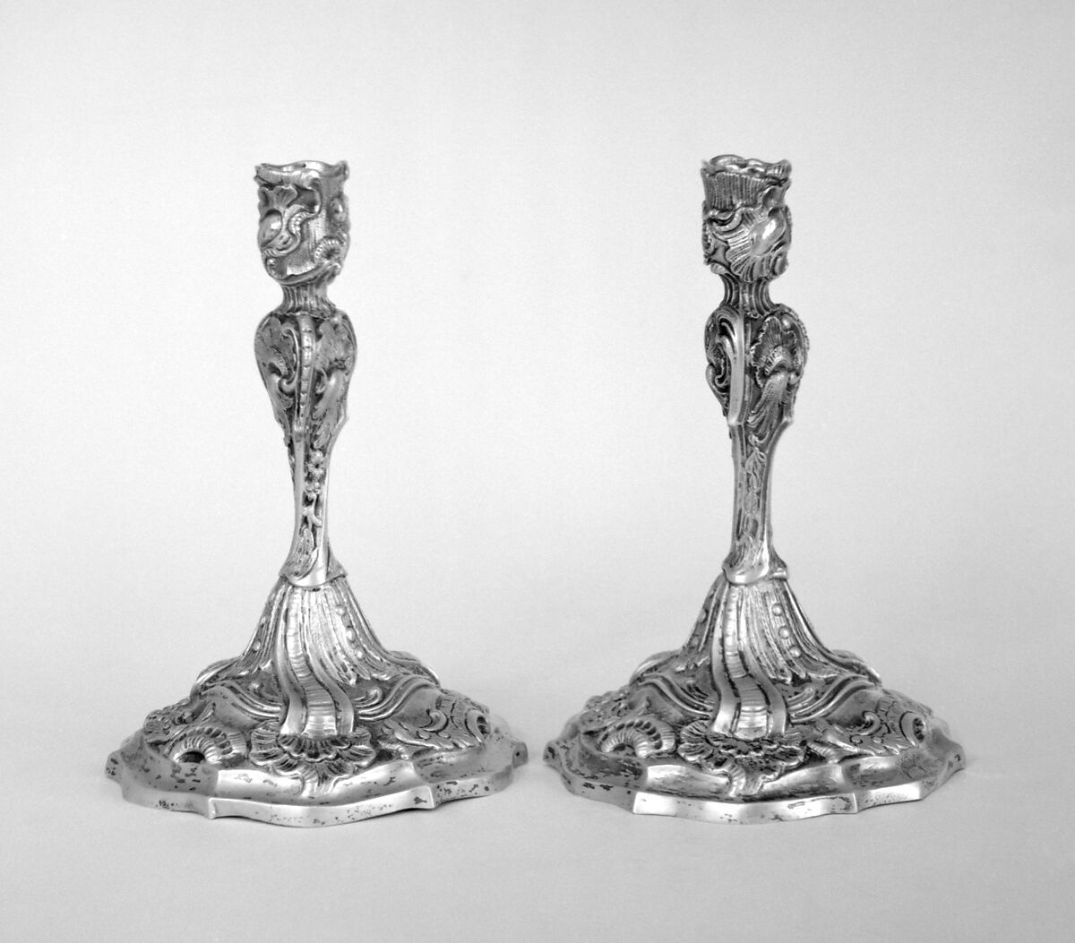 Candlestick (one of a pair), Emanuel Drentwett (1681–1753, master 1713), Silver gilt, German, Augsburg 