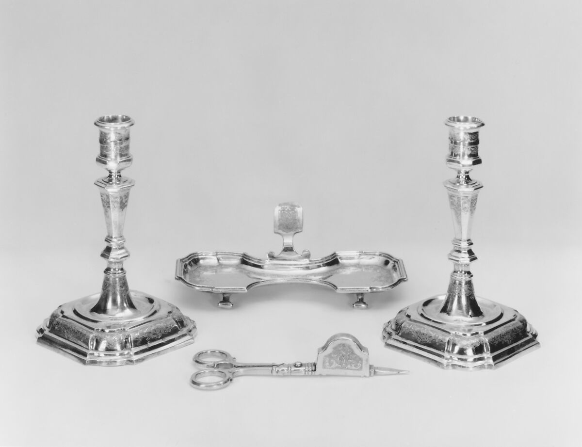 Candlestick (one of a pair) (part of a set), Silver gilt, German, Augsburg