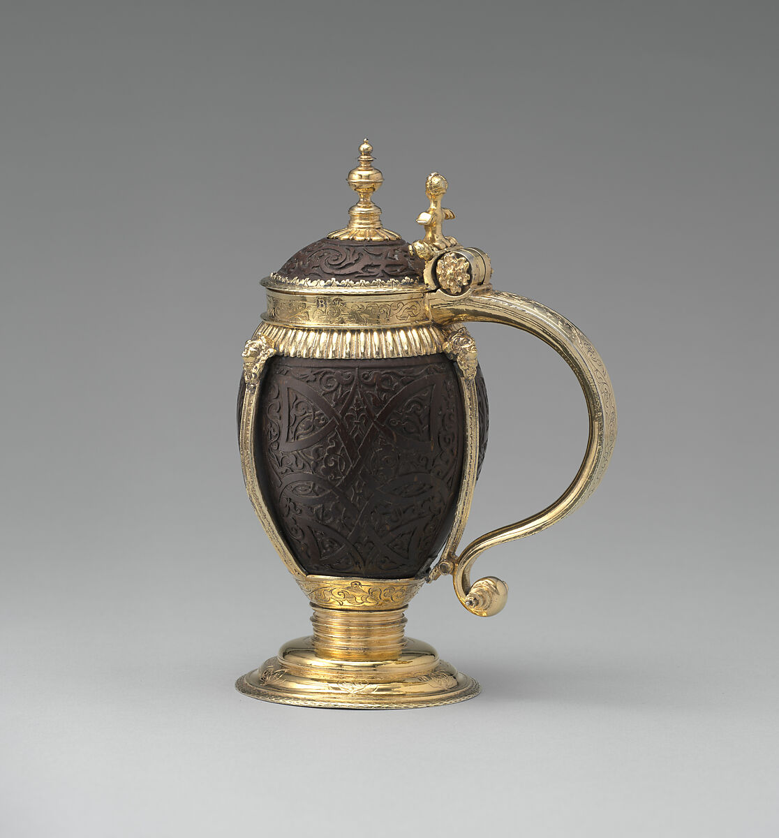 Tankard, Gilded silver, coconut, German, Bamberg